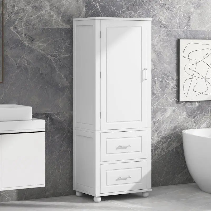 Mobiletto da bagno bianco con 2 cassetti e ripiano regolabile